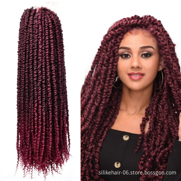 Long 24Inch Ombre Red Brown Women Pre-Looped Spring Bomb Braids Bulk Passion Twist Crochet Braiding Synthetic Hair Extensions